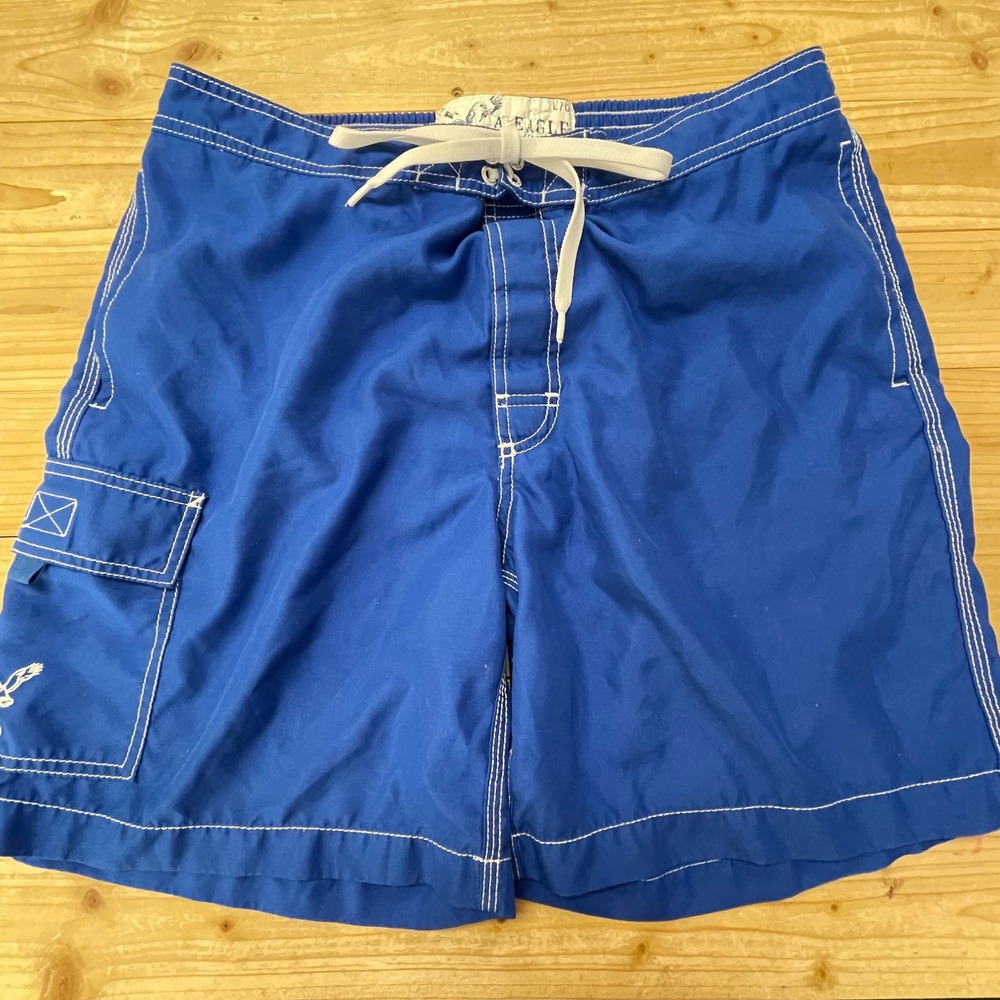 American Eagle Mens Blue Cargo Board Shorts Swim Trunks Size Large Mesh Lined